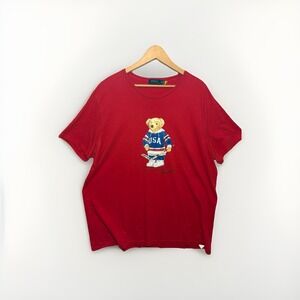 Polo Ralph Lauren Polo Bear USA Hockey T-Shirt Men's XXL Red Graphic Tee
